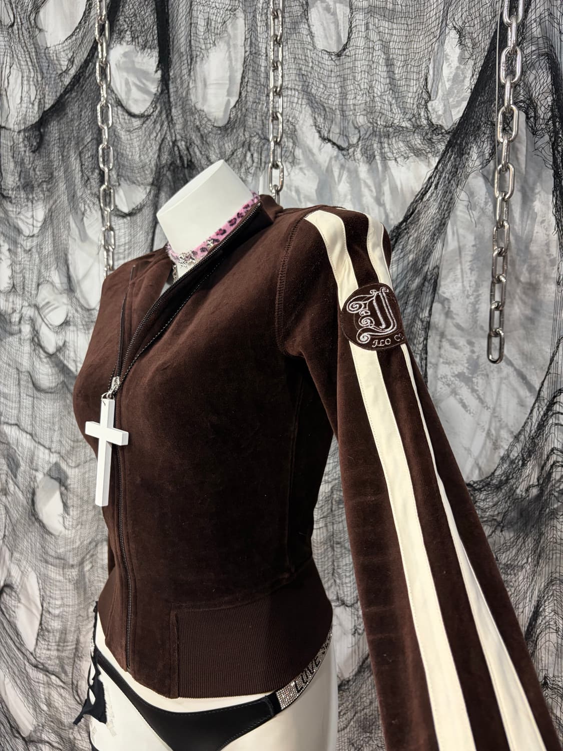 Y2K slim fit crop brown Velvet jersey 상품이미지7