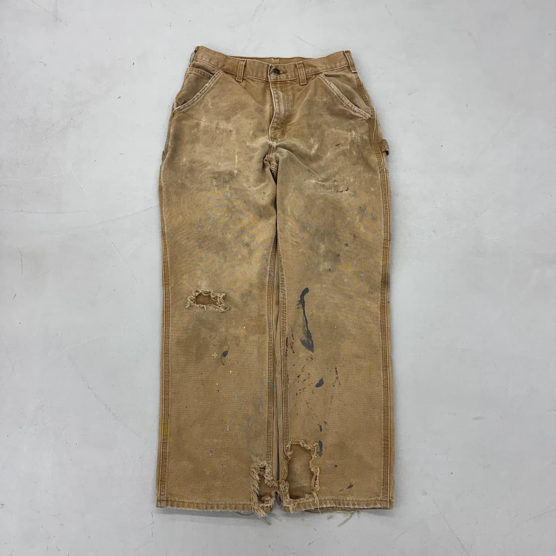 칼하트 OG 가죽패치 카펜터 하드 페이딩 덕캔버스 와이드 워크팬츠 상품이미지1