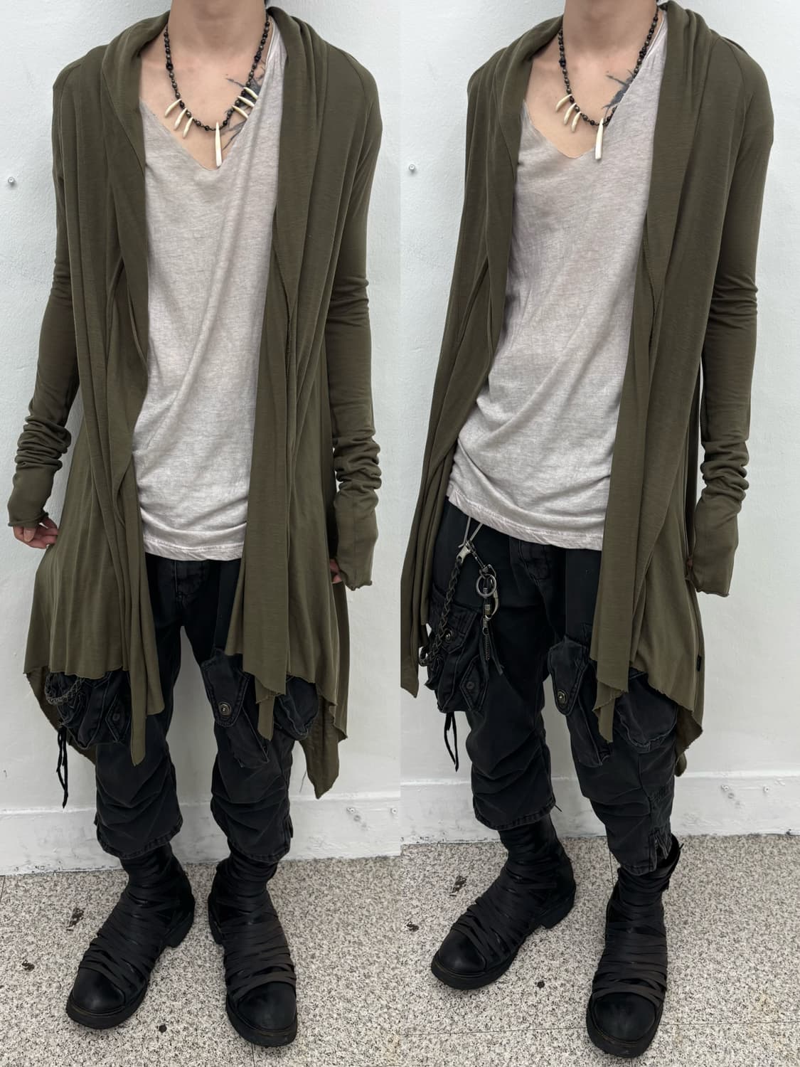 L.G.B Dust Olive Shawl Drape Cardigan   상품이미지1