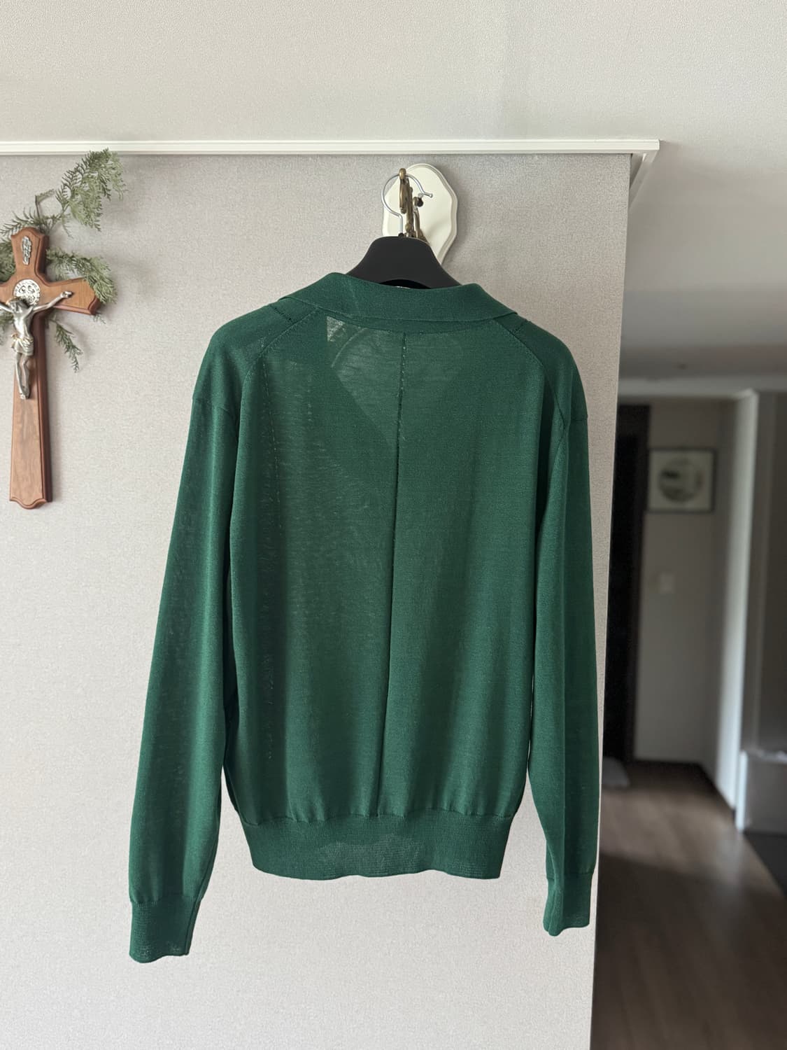 렉토 25SS 오픈카라 대디 니트 폴로 티셔츠 그린 L사이즈 판매 상품이미지2