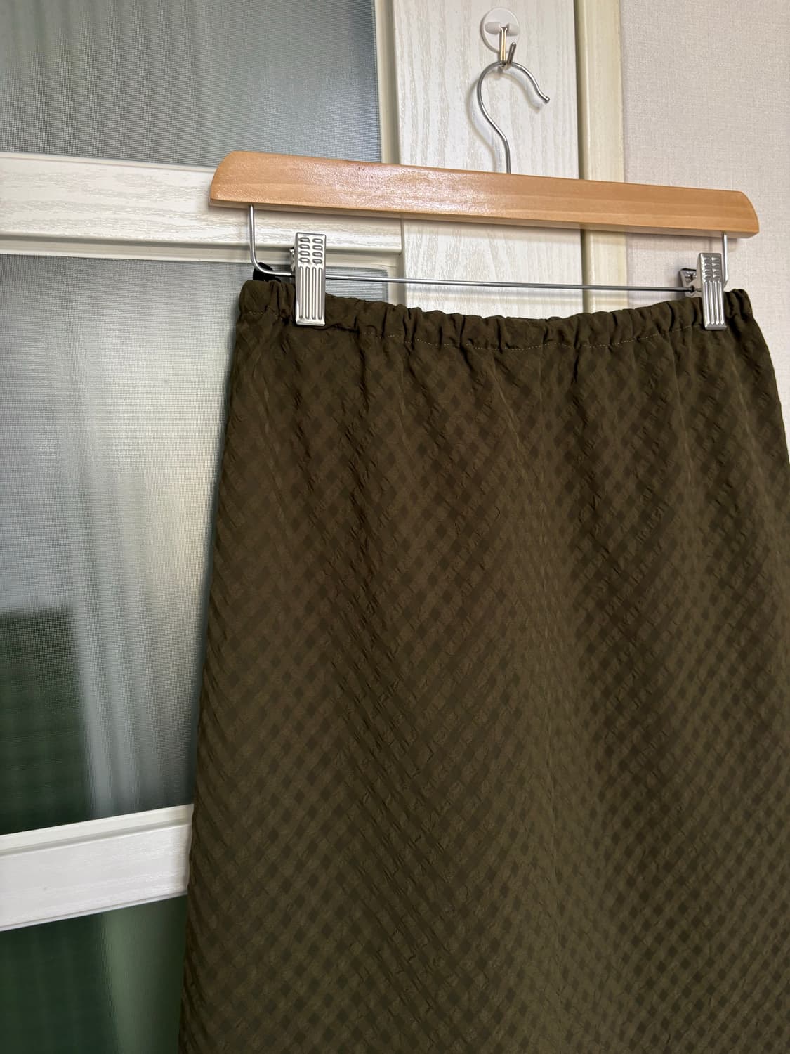 카키 잔체크 롱 스커트 상품이미지7