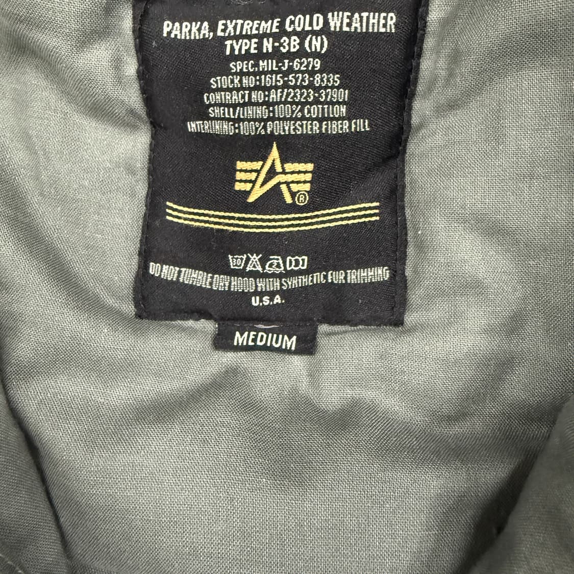 (M)알파 인더스트리  코튼 N3B 파카 자켓(올리브) 상품이미지3