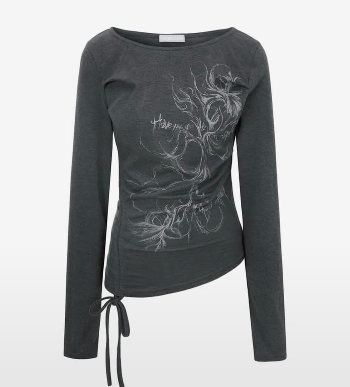 허그유어스킨 보트넥 셔링 티셔츠 차콜 상품이미지1