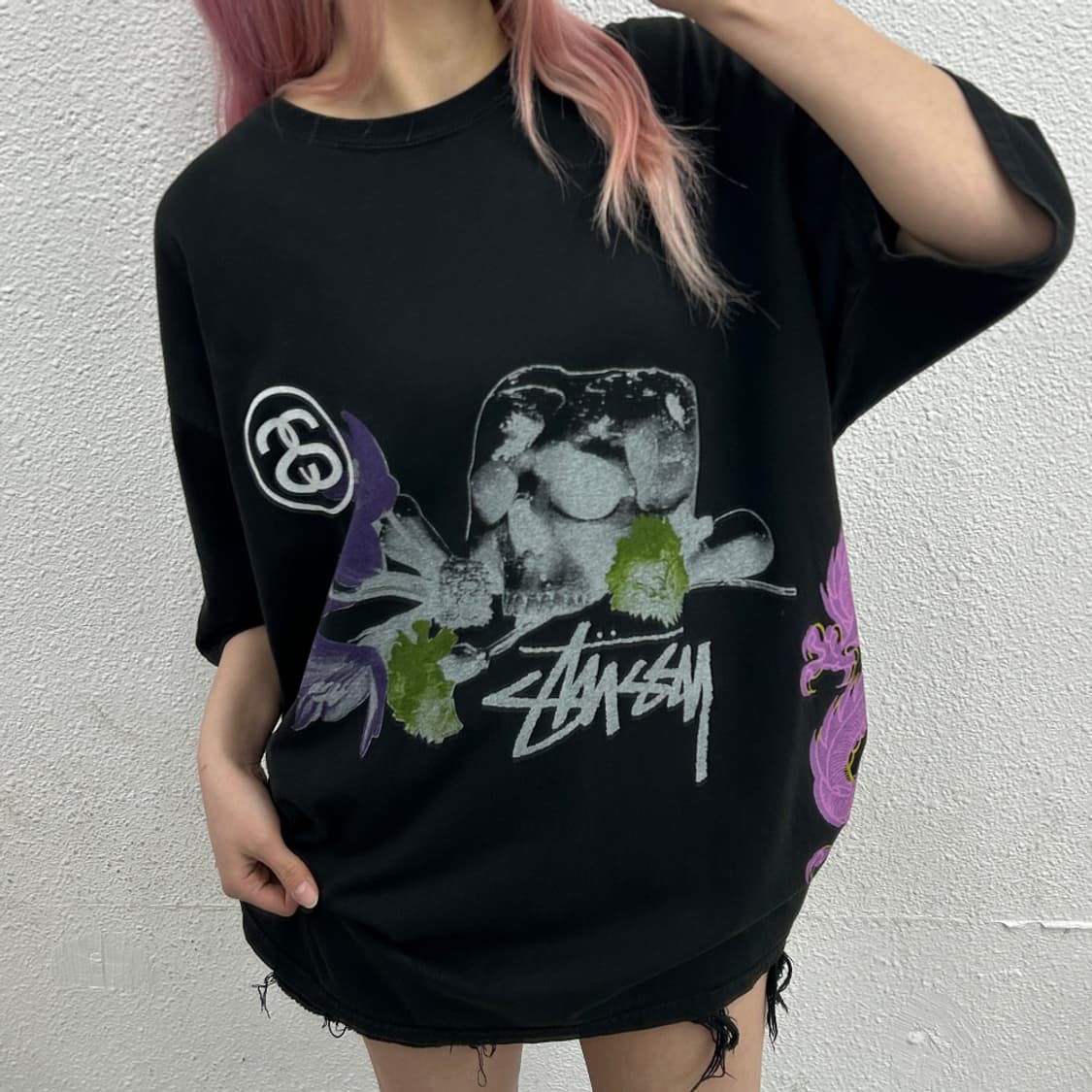 스투시 플라워 주사위 프린팅 블랙 반팔 XL 상품이미지1