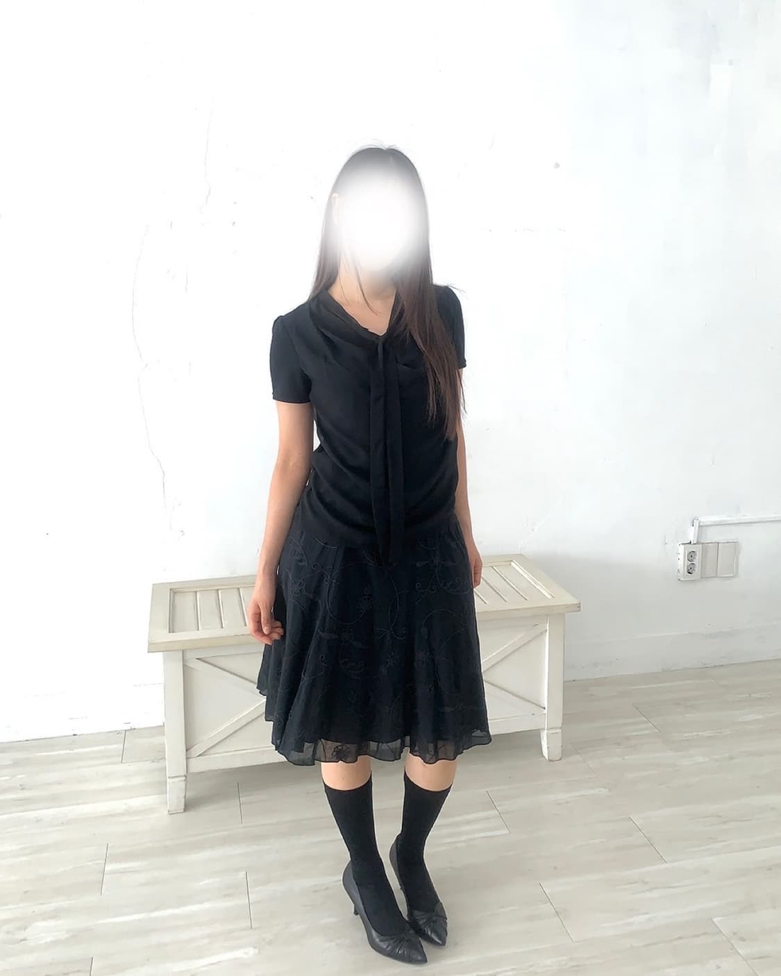 Black Sheer Scarf Blouse 상품이미지2