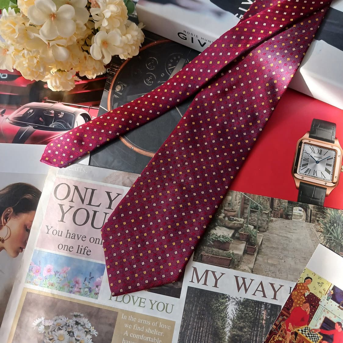 지방시 실크 레드 패턴 넥타이 9.9cm A등급 A19318
 상품이미지3