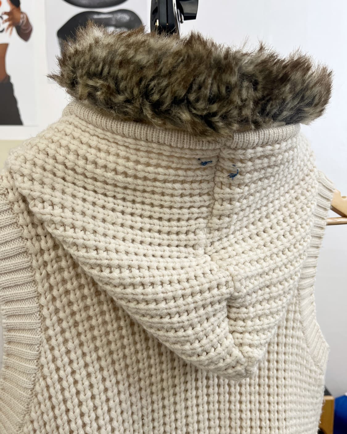 올드 빈티지 퍼 후드 니트 조끼 집업 아이보리 상품이미지7