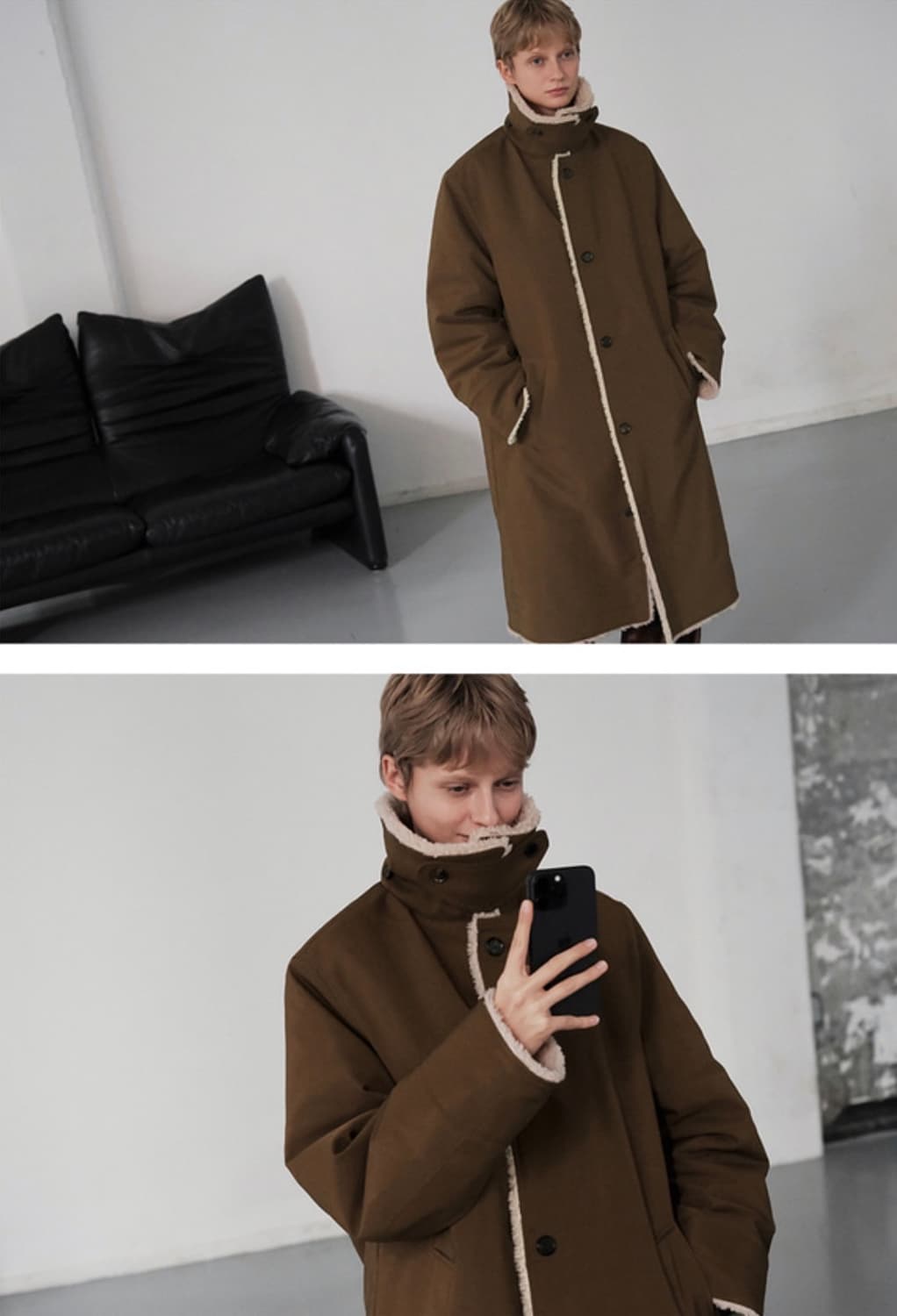 citta 시타 울블렌드 셔링 믹스 롱코트 브라운 상품이미지5