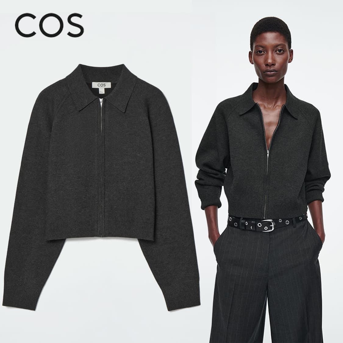 COS 코스 더블페이스 니트 자켓 차콜 xs 상품이미지1