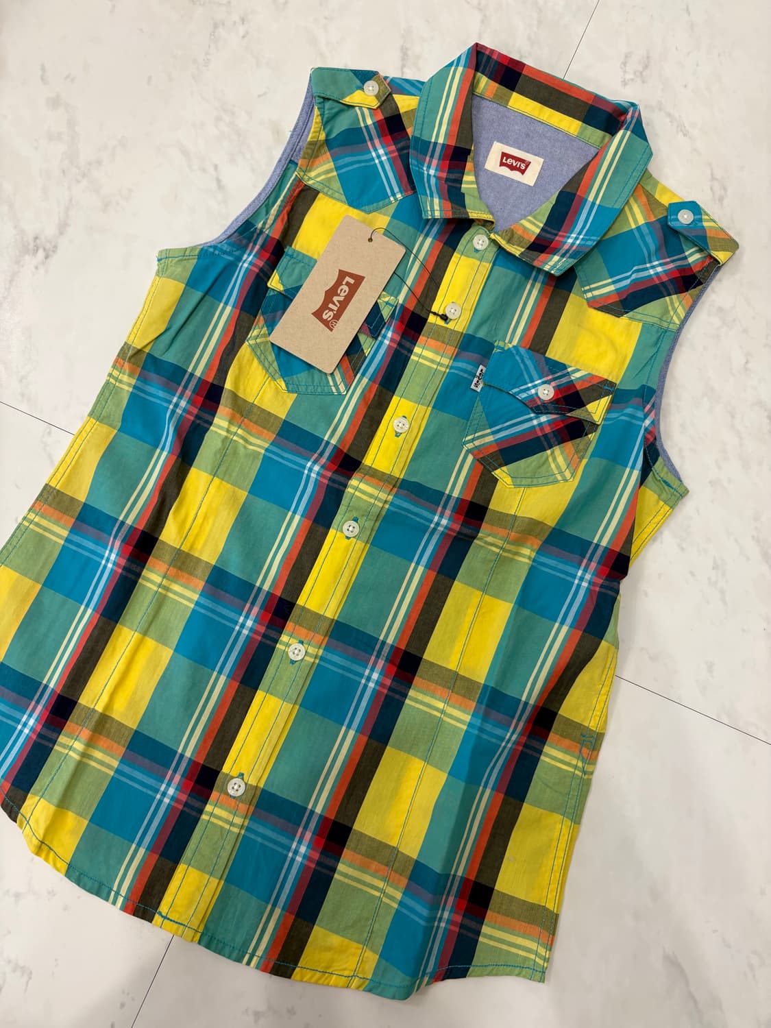 levis y2k checkered sleeveless shirt 상품이미지2