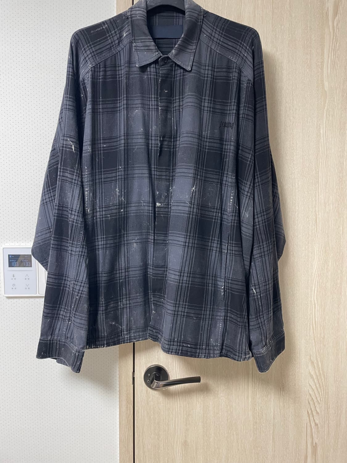 52사이즈 새상품, 준지 26ss 아일랜드 워싱 그레이 체크 코치셔츠 상품이미지1