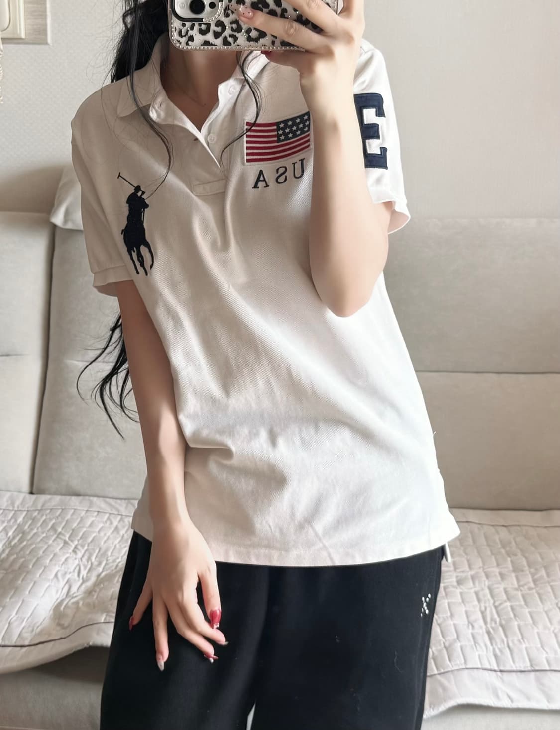 폴로 랄프로렌 성조기 흰파 카라 반팔 상품이미지1