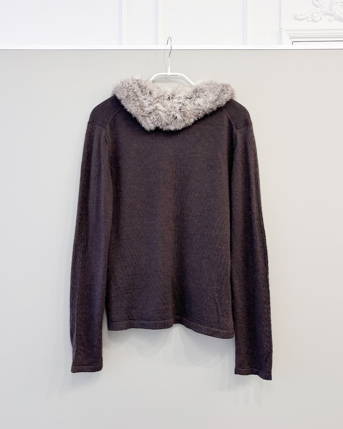 ANNE KLEIN rabbit fur collar 베이직 초코 가디건 상품이미지2