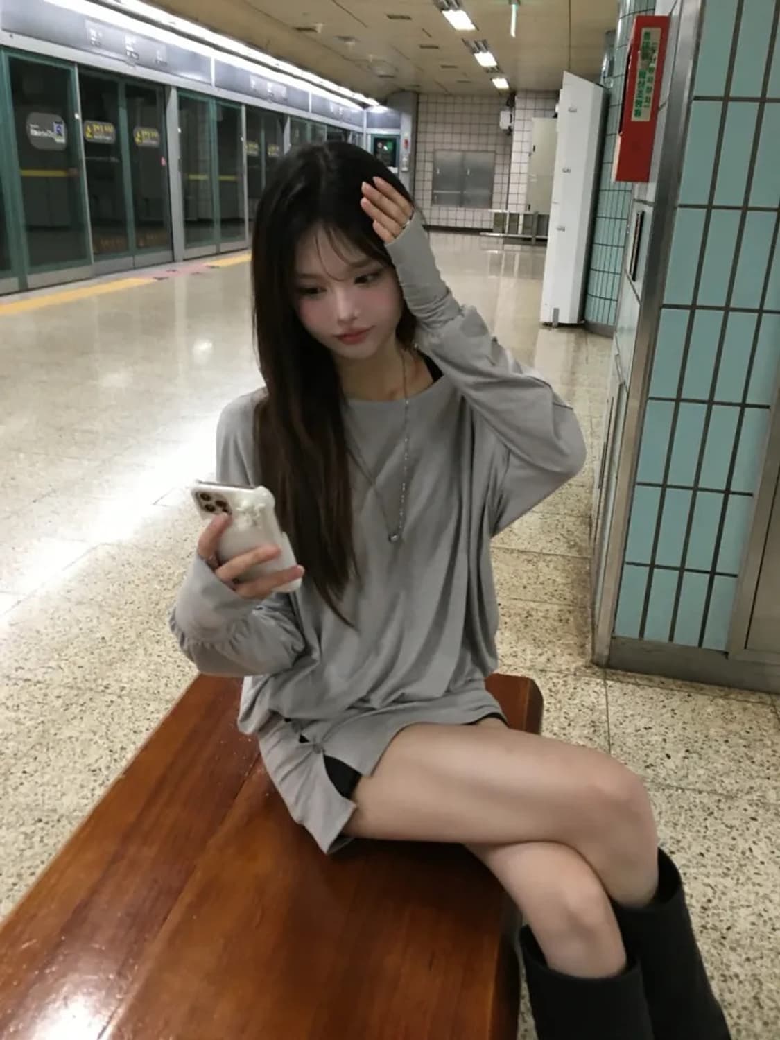 Soand 여리핏 버튼 티 그레이 (새상품) 상품이미지7