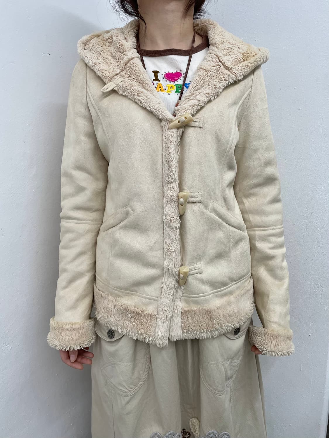 아이보리 떡볶이 후드 무스탕  상품이미지1