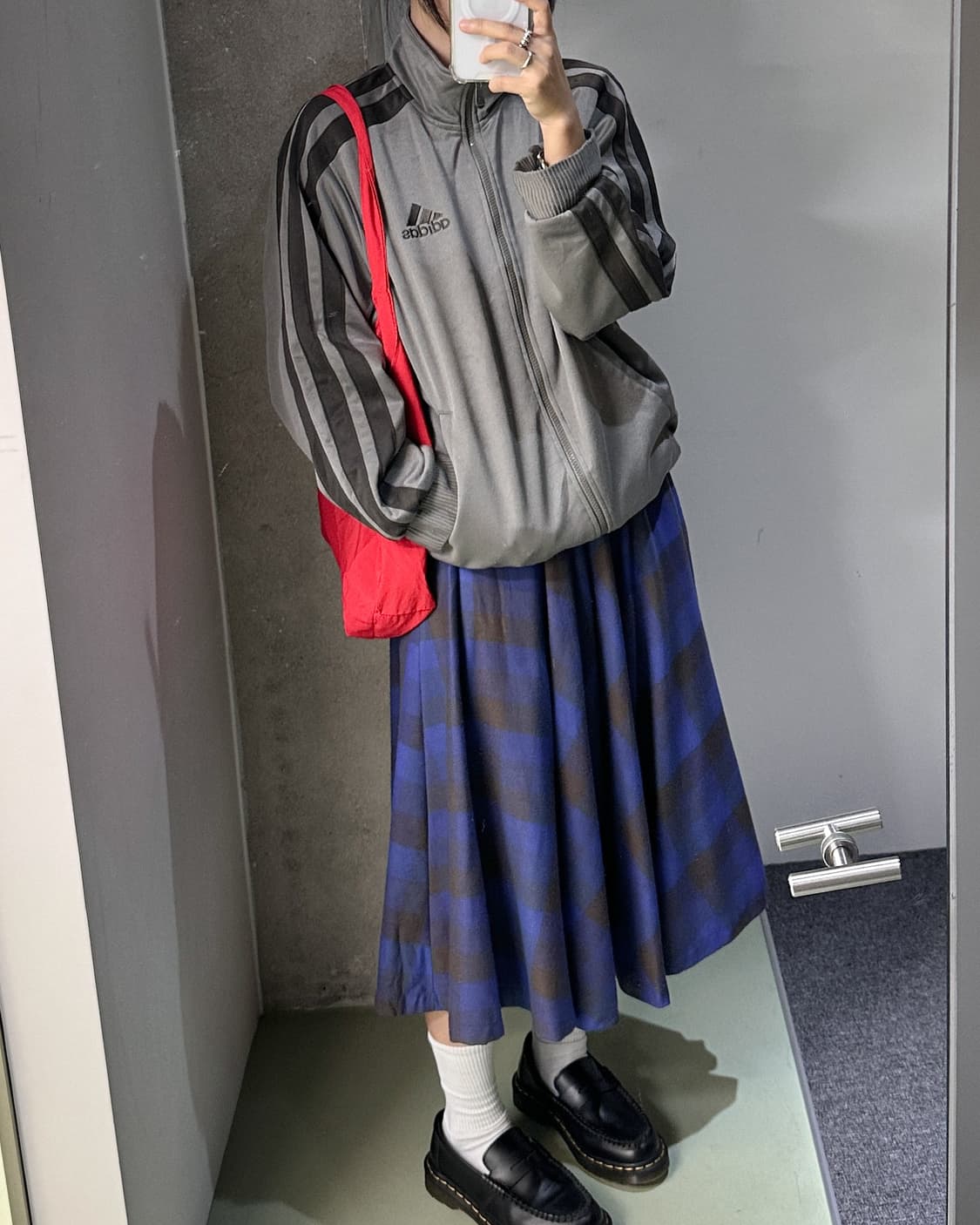 blue wool check long skirt 상품이미지4