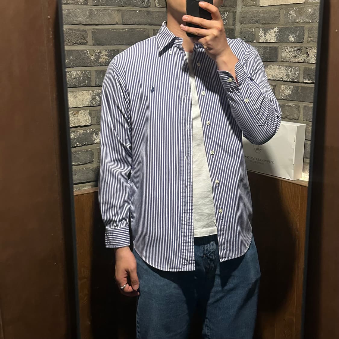 M) 폴로 랄프로렌 클래식 블루 스트라이프 포플린 셔츠 W25 상품이미지9