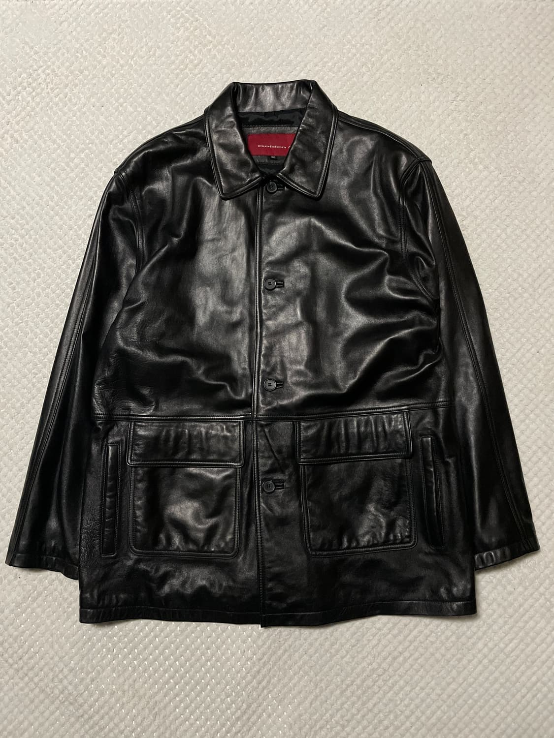 웨스턴 무드 양가죽 램스킨 4버튼 레더 카 코트 상품이미지1