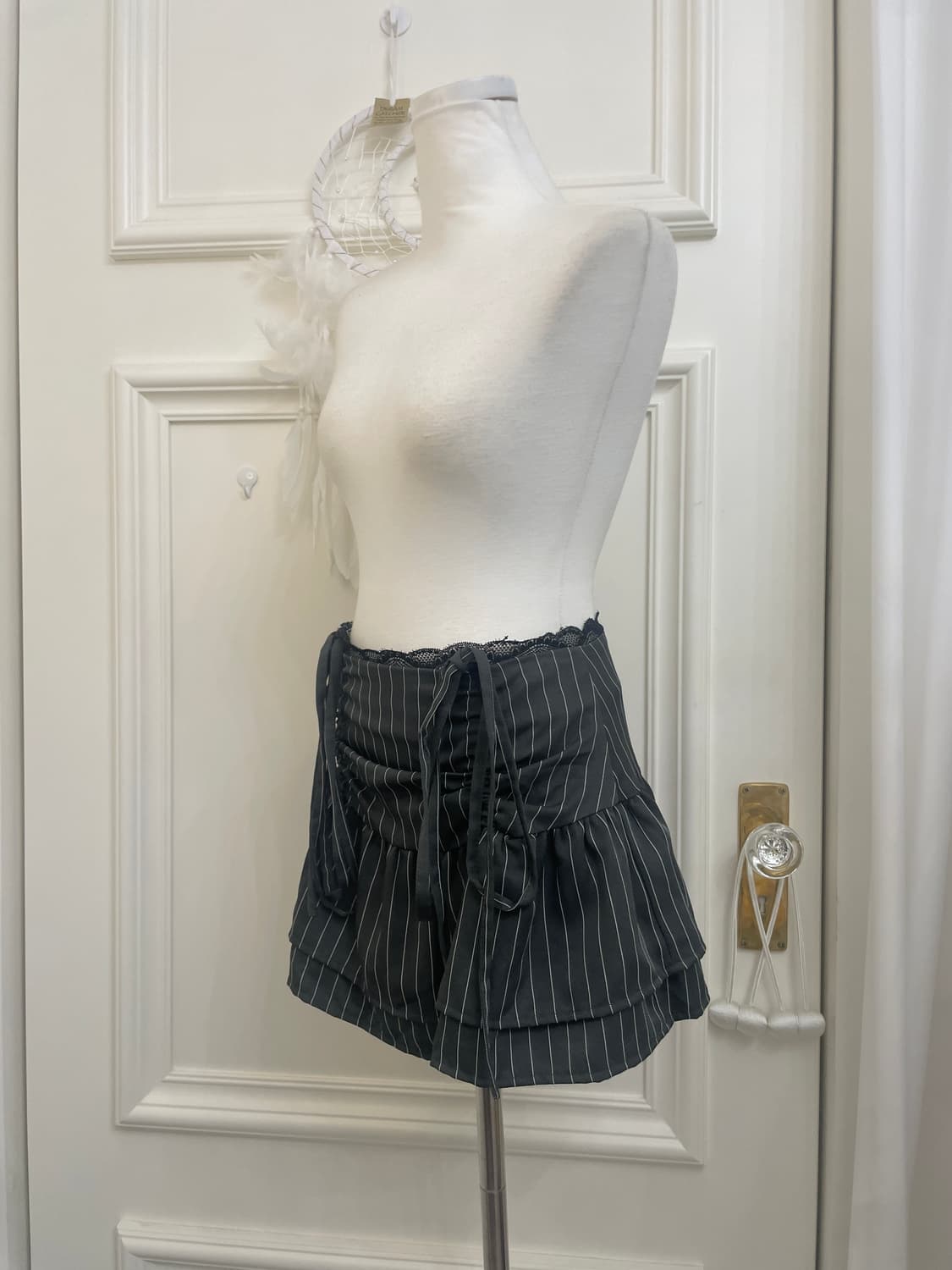 charcoal stripe shirring bow mini skirt 상품이미지2