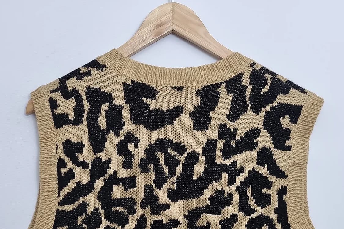 쉬인 레오파드 니트 크롭 베스트 상품이미지6