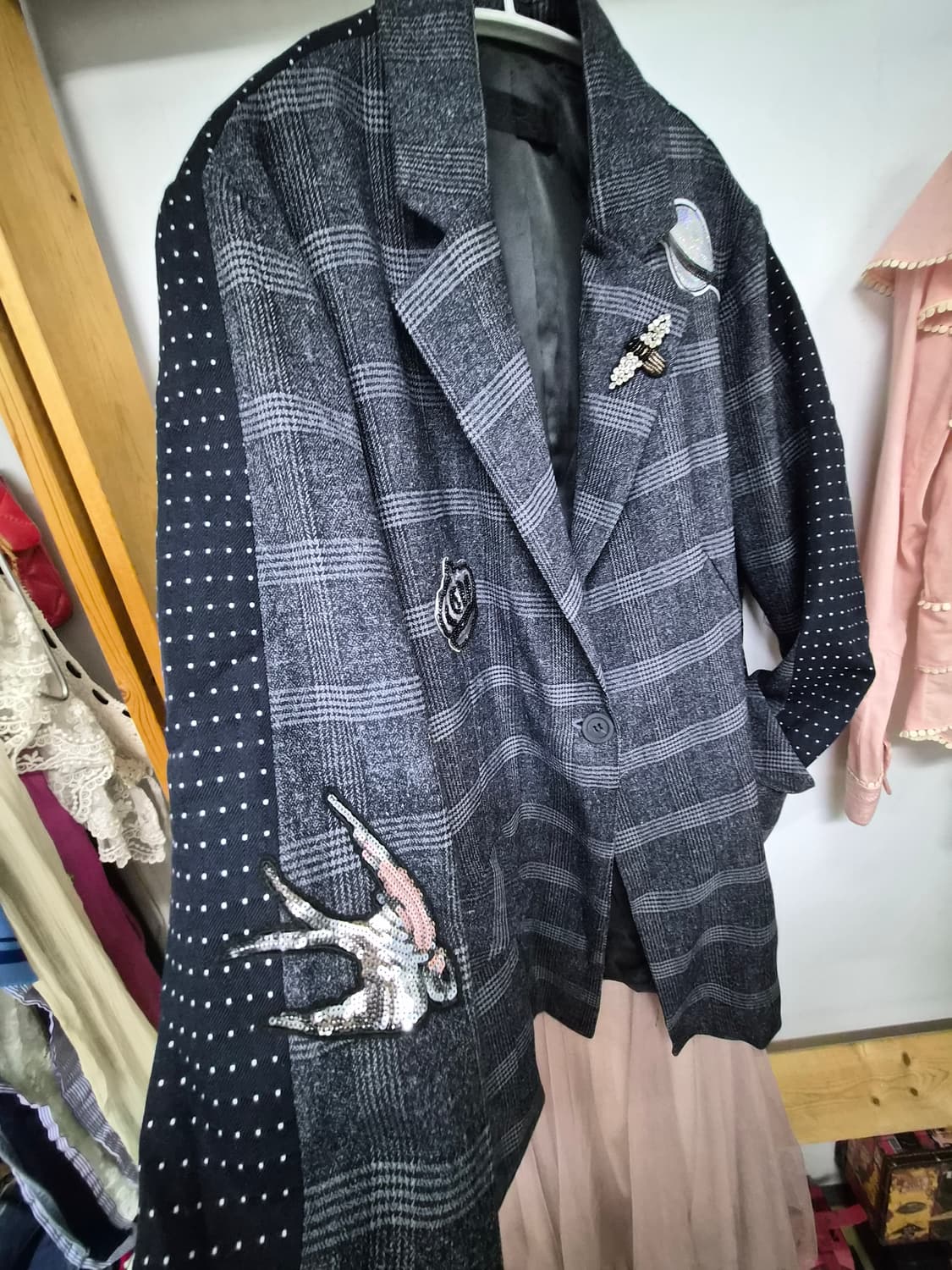 엔쥬반 체크도트 디자이너자켓 상품이미지4