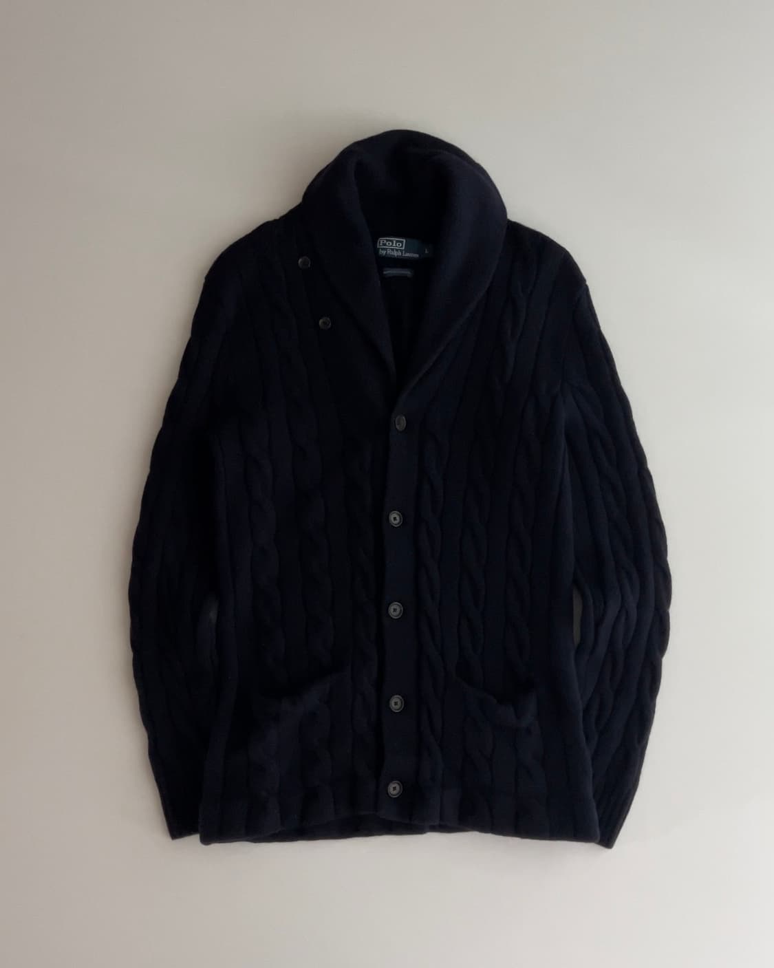 폴로 랄프로렌 램스울 숄카라 꽈배기 가디건 L 상품이미지1