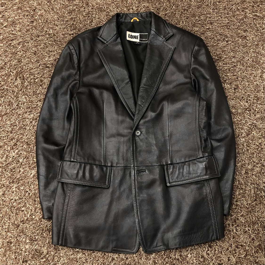 LONE 준지 정욱준 양가죽 스티치 블레이저 레더 가죽 자켓 상품이미지1