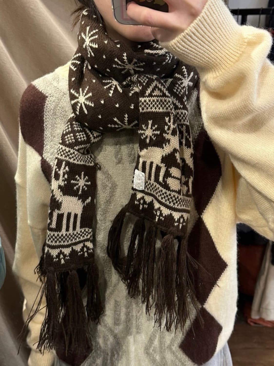 빈티지 노르딕 사슴 브라운 머플러 목도리 상품이미지1