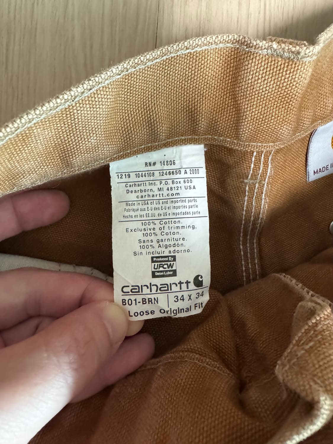 칼하트 더블니 b01 brn 실측(허리42/기장111) 상품이미지3