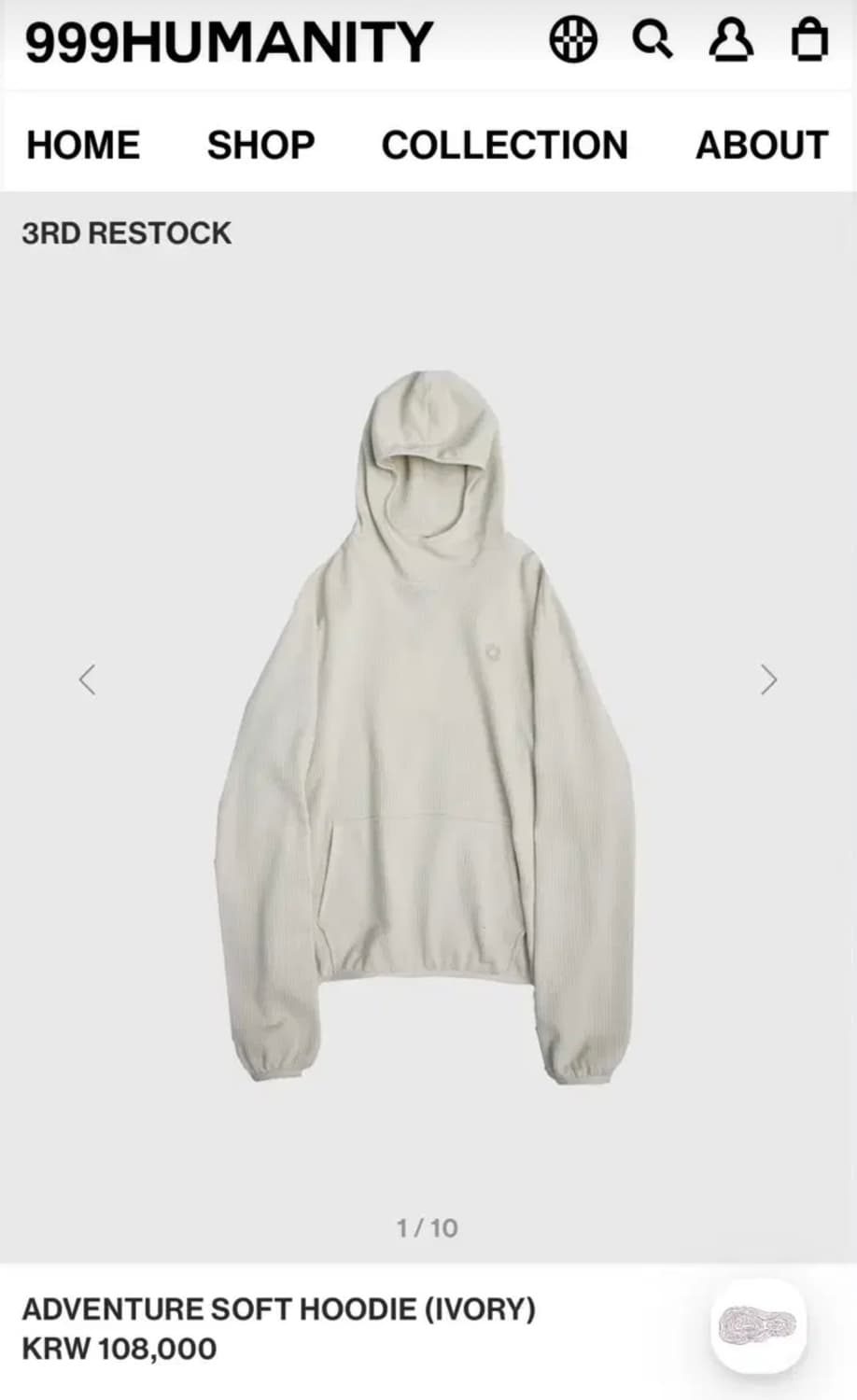 999휴머니티 ADVENTURE SOFT HOODIE IVORY 상품이미지1