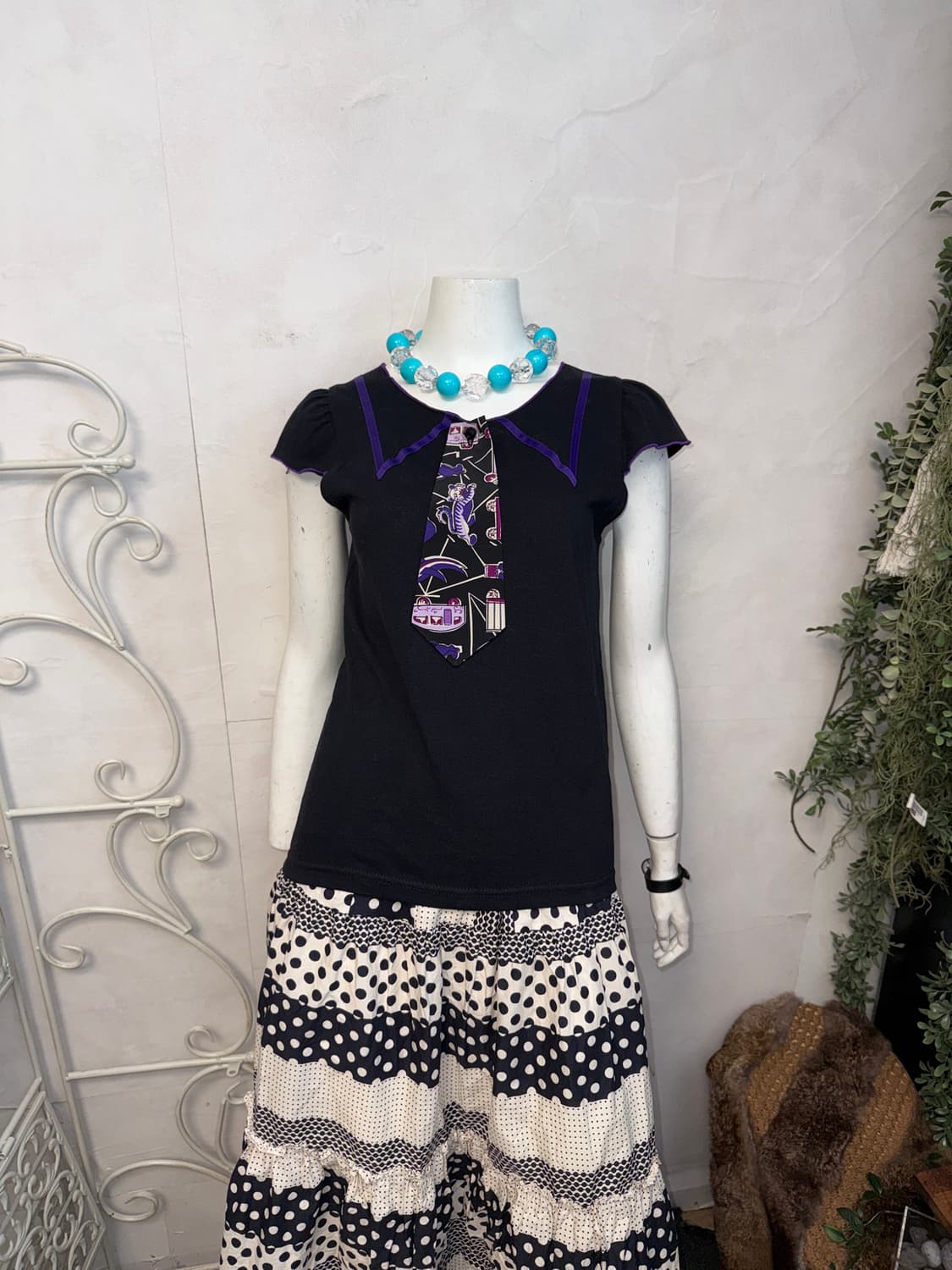 Anna Sui black purple kitsch tie half t  상품이미지9