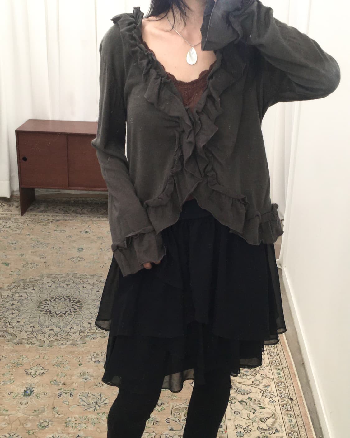 브라운 프릴 가디건 상품이미지3