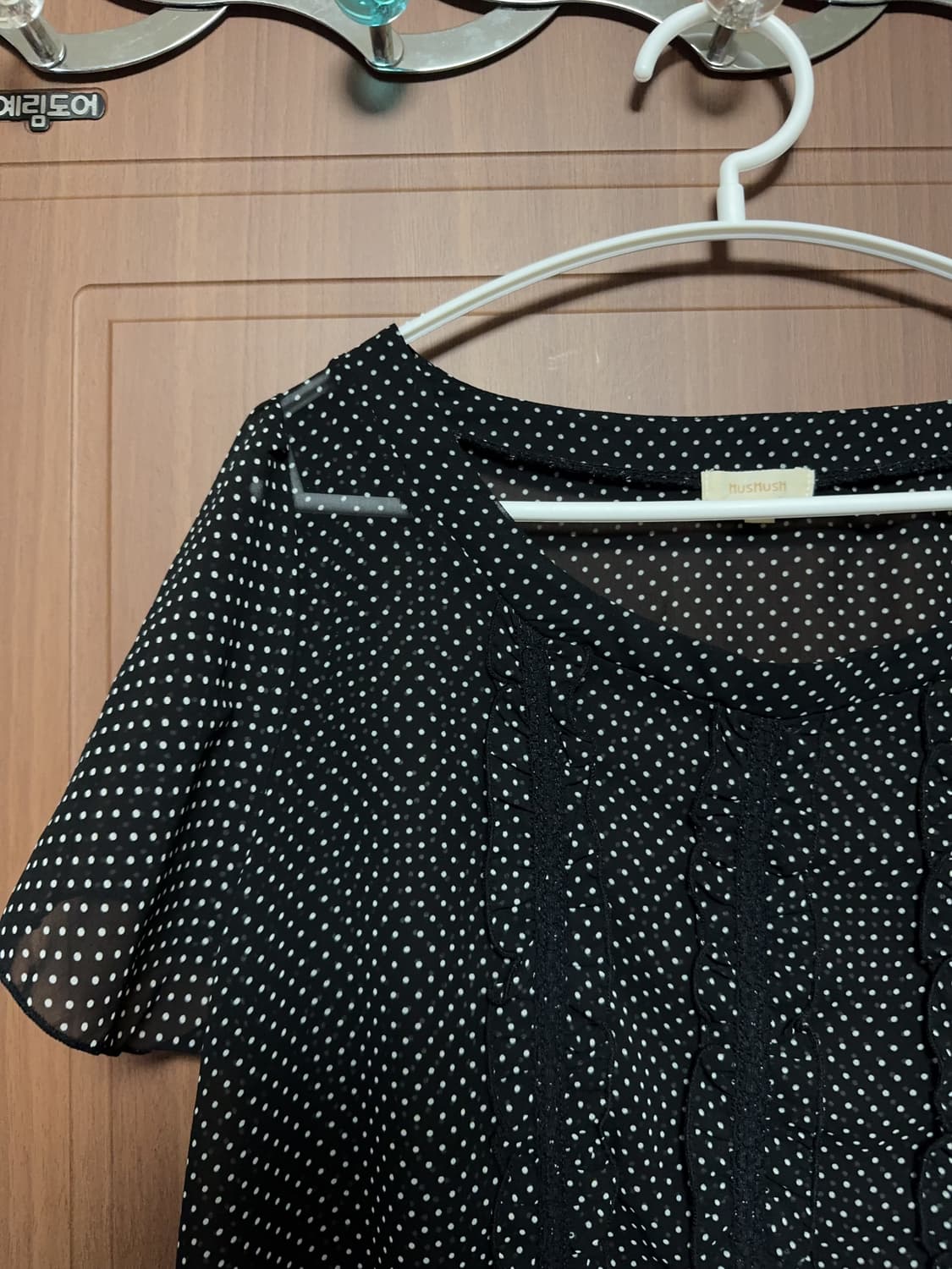 모리걸 하구미 니혼진 일본 빈티지 블랙 도트 레이스 반팔 블라우스 상품이미지2