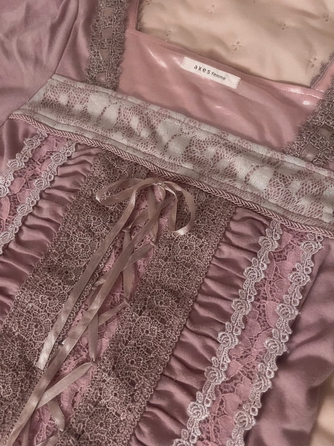 고전 axes femme 레이스 셔링 원피스 히메갸루 엑시즈팜 핀터깔 상품이미지4