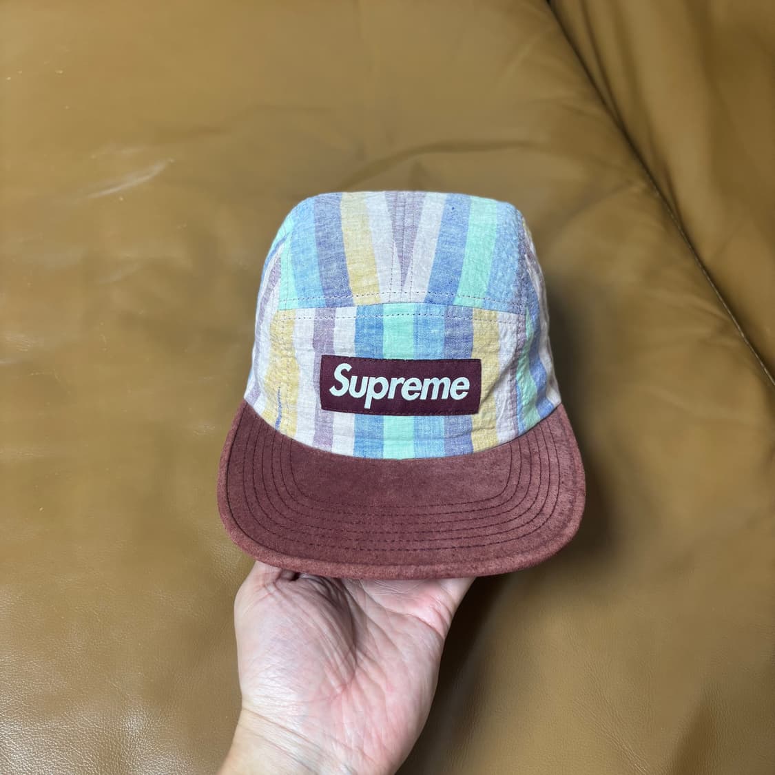 Supreme 슈프림 체크 버건디 캠프캡 모자 Check Burgundy 상품이미지2