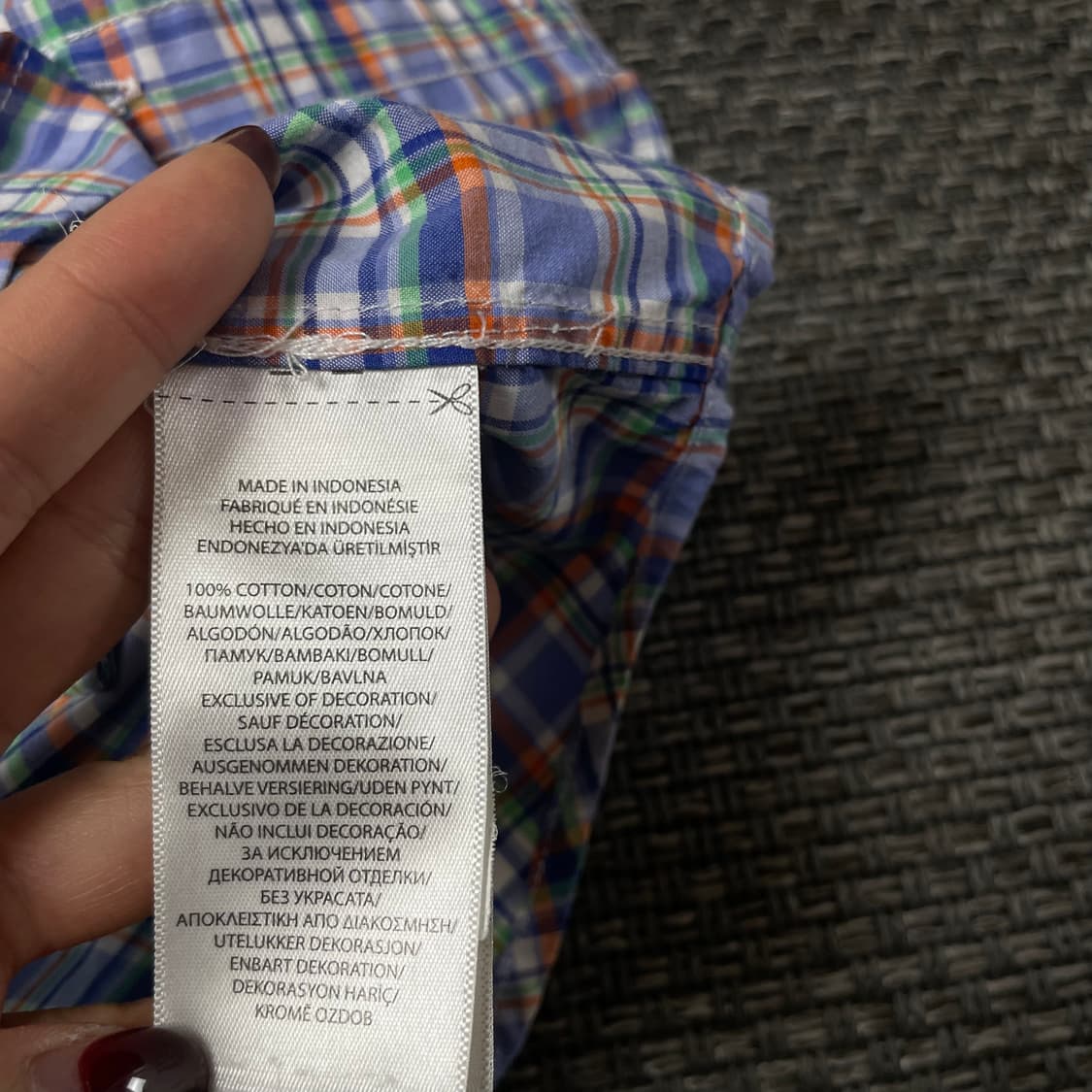 폴로랄프로렌 키즈 블루 오렌지 멀티 배색 체크 반팔 셔츠 4T 상품이미지5