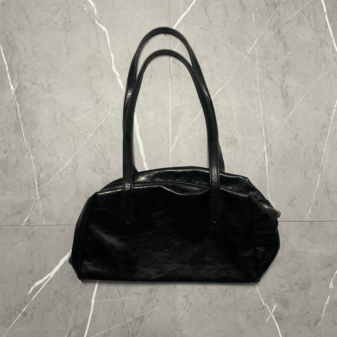 팔로워 특가 빈티지 블랙 비건 레더 숄더백 보부상 가방 상품이미지2