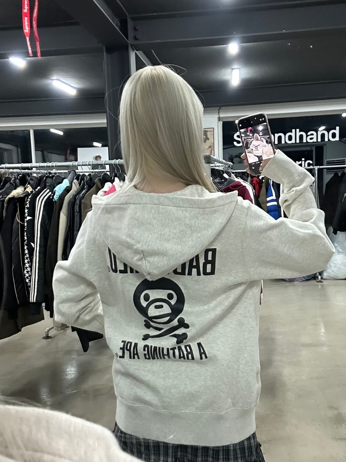 베이프 백프린팅 마일로 해골 후드 집업 상품이미지1