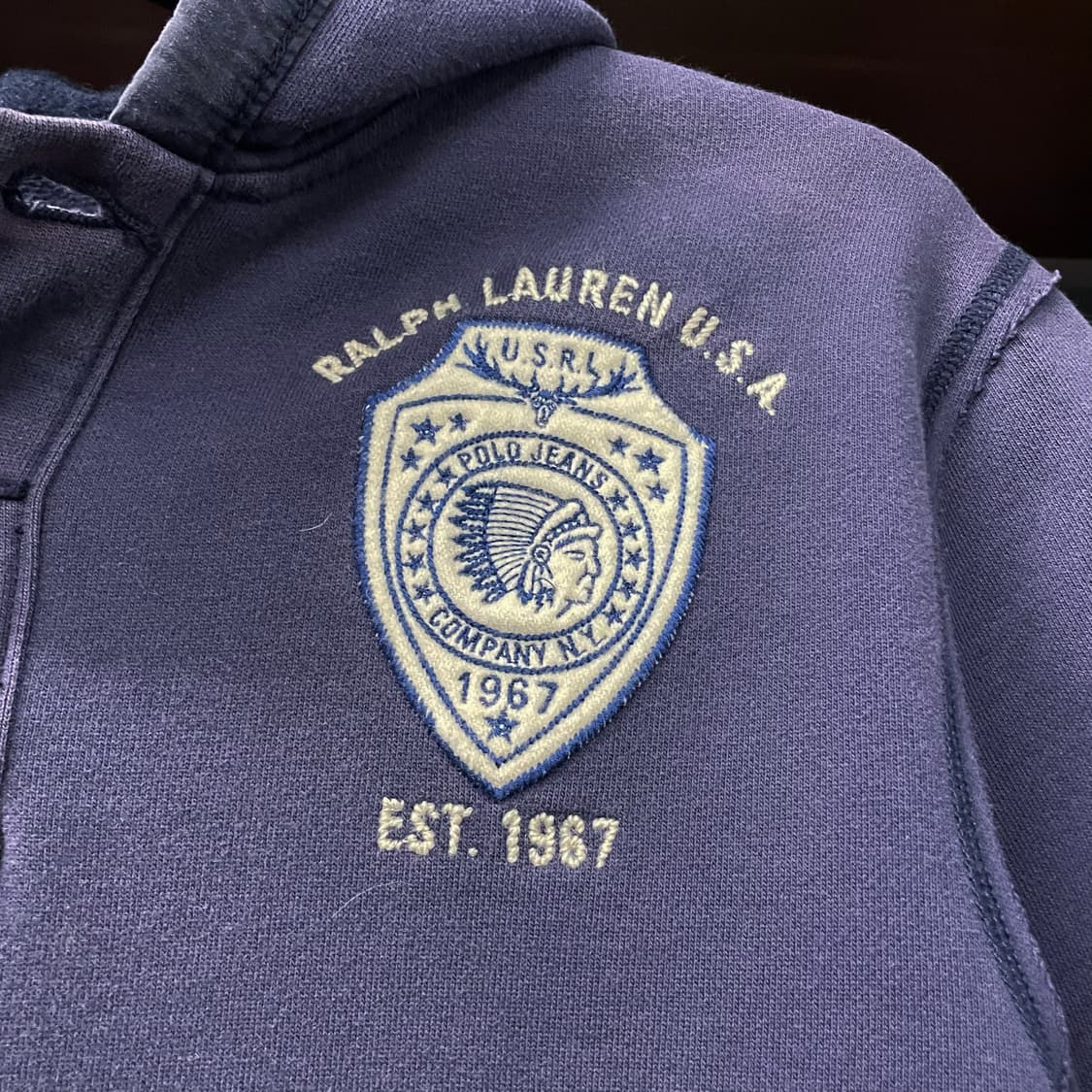 90s 폴로 랄프로렌 U.S RL 인디언 패치 두산 기모 후드티 N22 상품이미지5