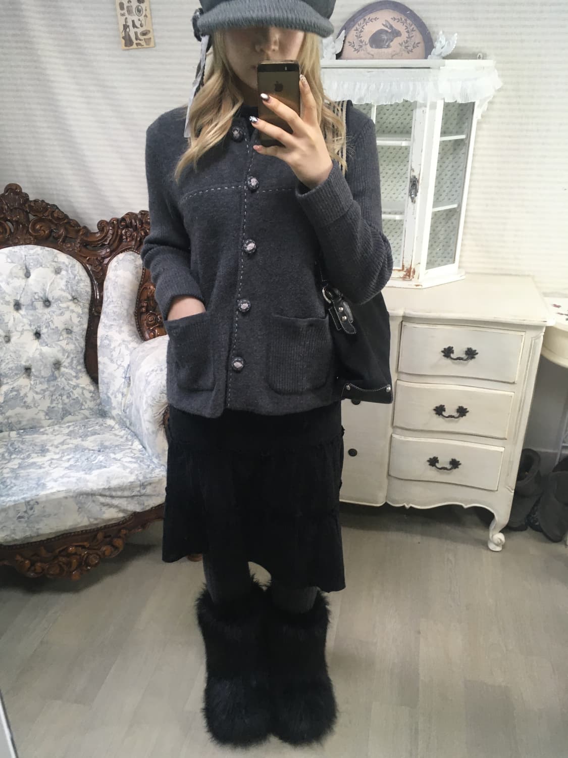 일본빈티지 차콜 울 니트 자켓 상품이미지3