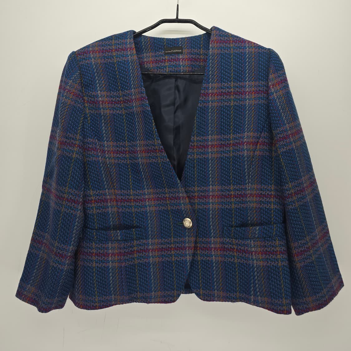 일본 빈티지 여성용 체크 트위드 울 자켓 상품이미지2