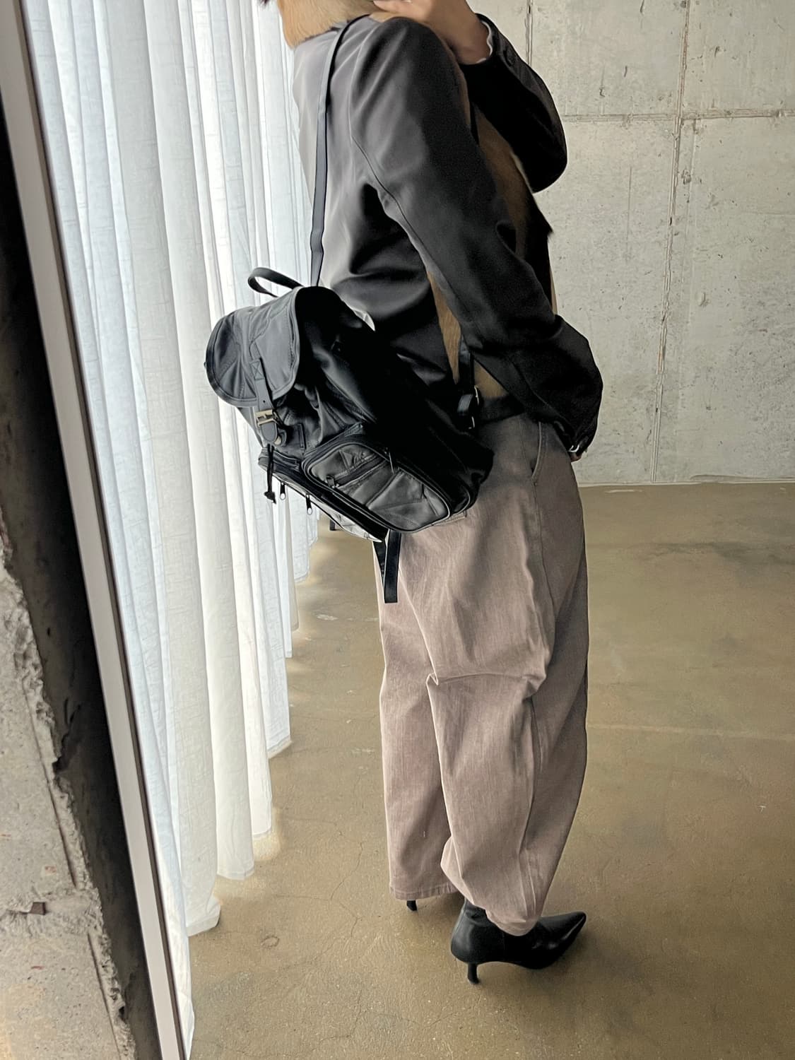 (Deadstock)소가죽 패치워크 백팩 블랙 상품이미지4