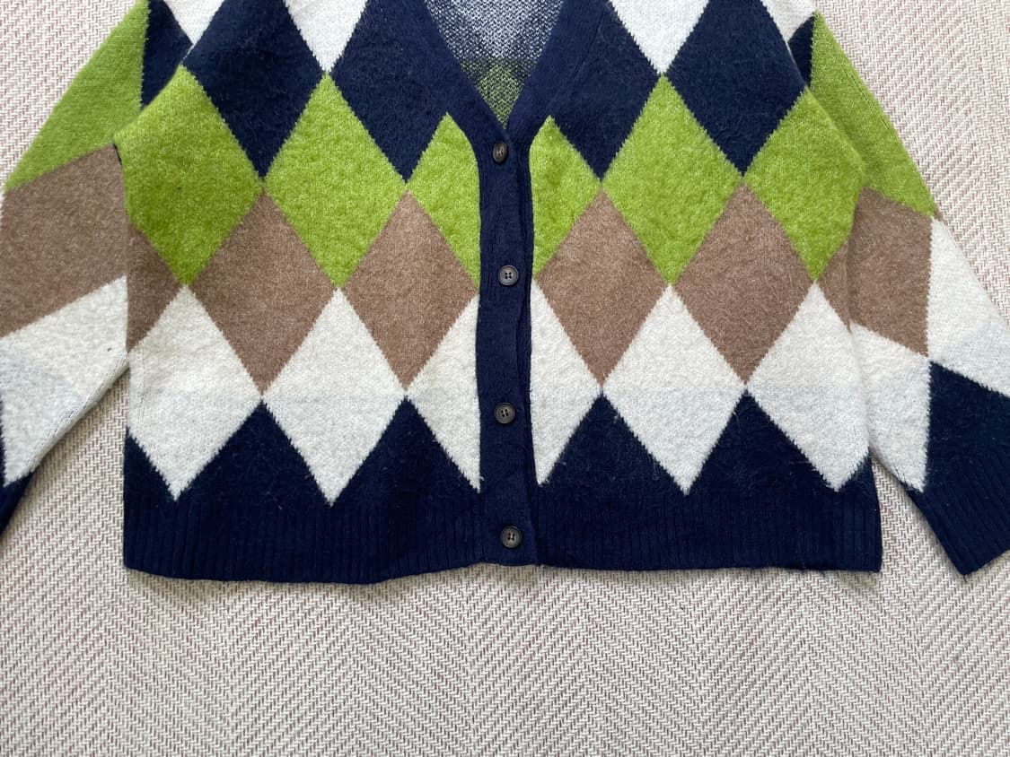 빈티지 멀티컬러 아가일 니트 가디건 상품이미지2