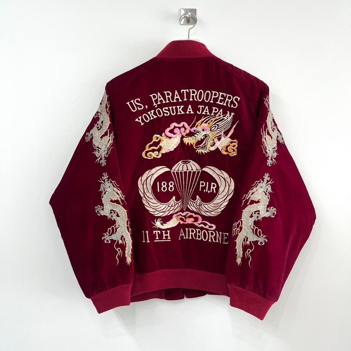Japanese 버건디 드래곤 벨벳 스카쟌 자켓 상품이미지3