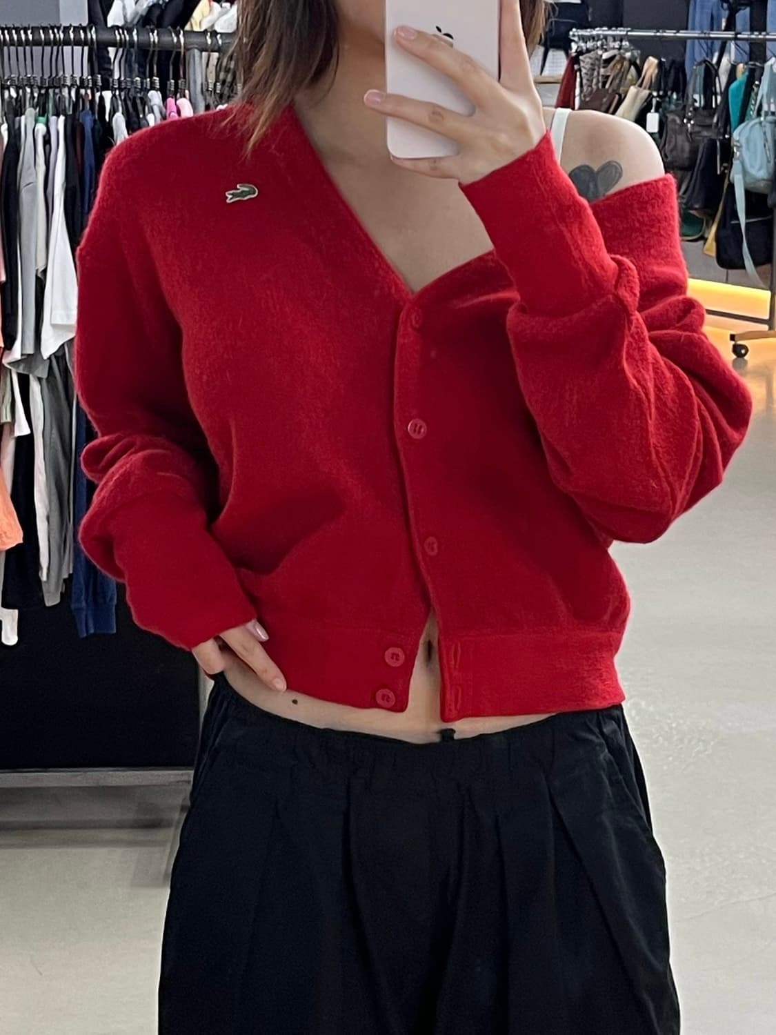 라코스테 브이넥 크롭 가디건 상품이미지1