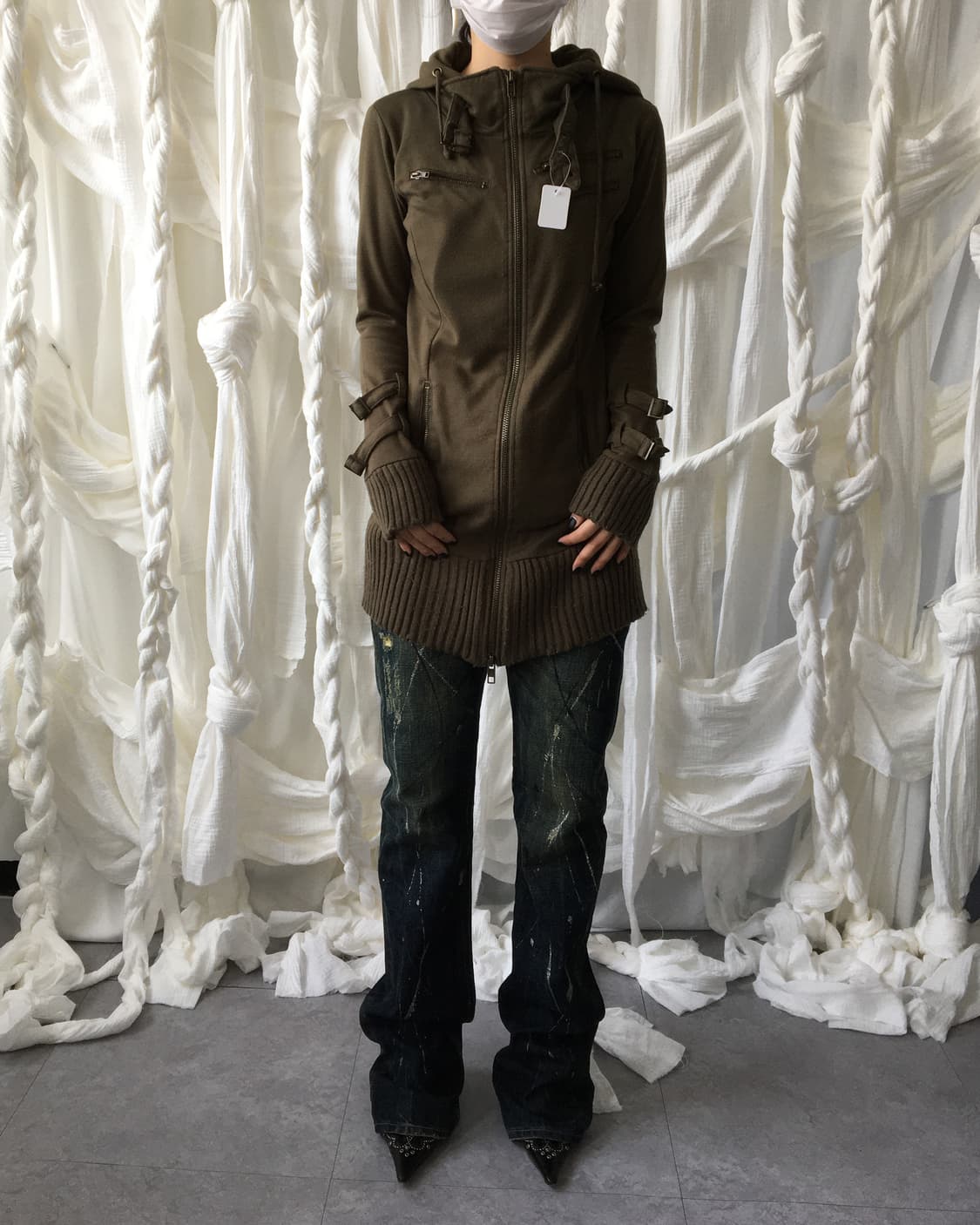 Belted high neck hood zip up 상품이미지1