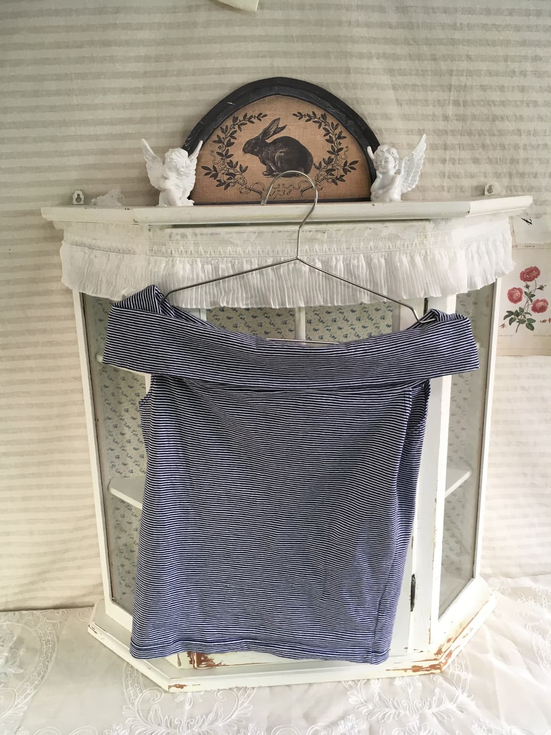 빈티지 스트라이프 오프숄더 딱붙 반팔 상품이미지5