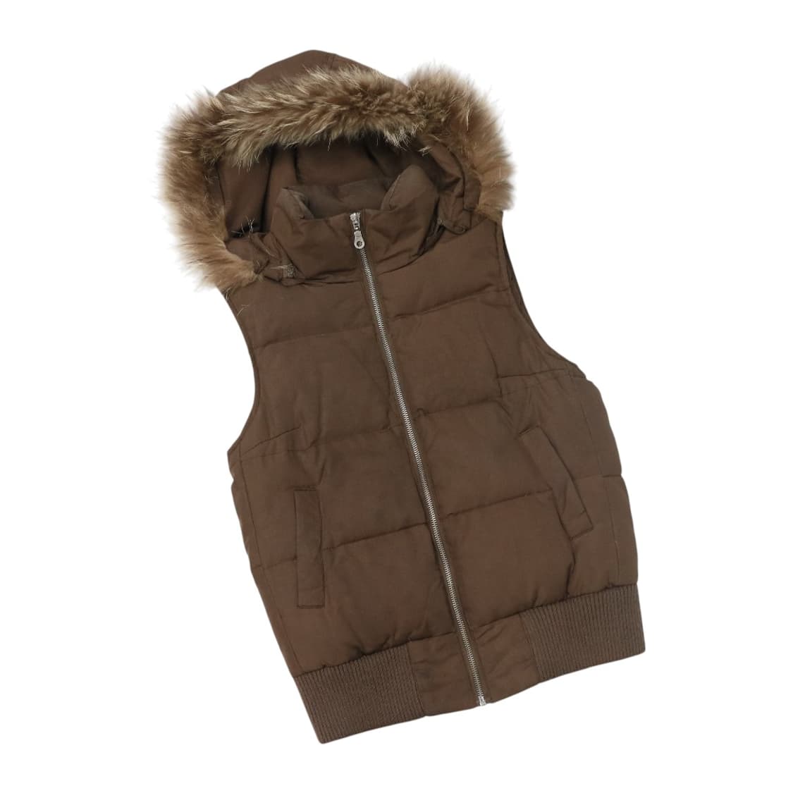 INGNI 잉니 빈티지 퍼 후드 브라운 다운 베스트 (M) 상품이미지1