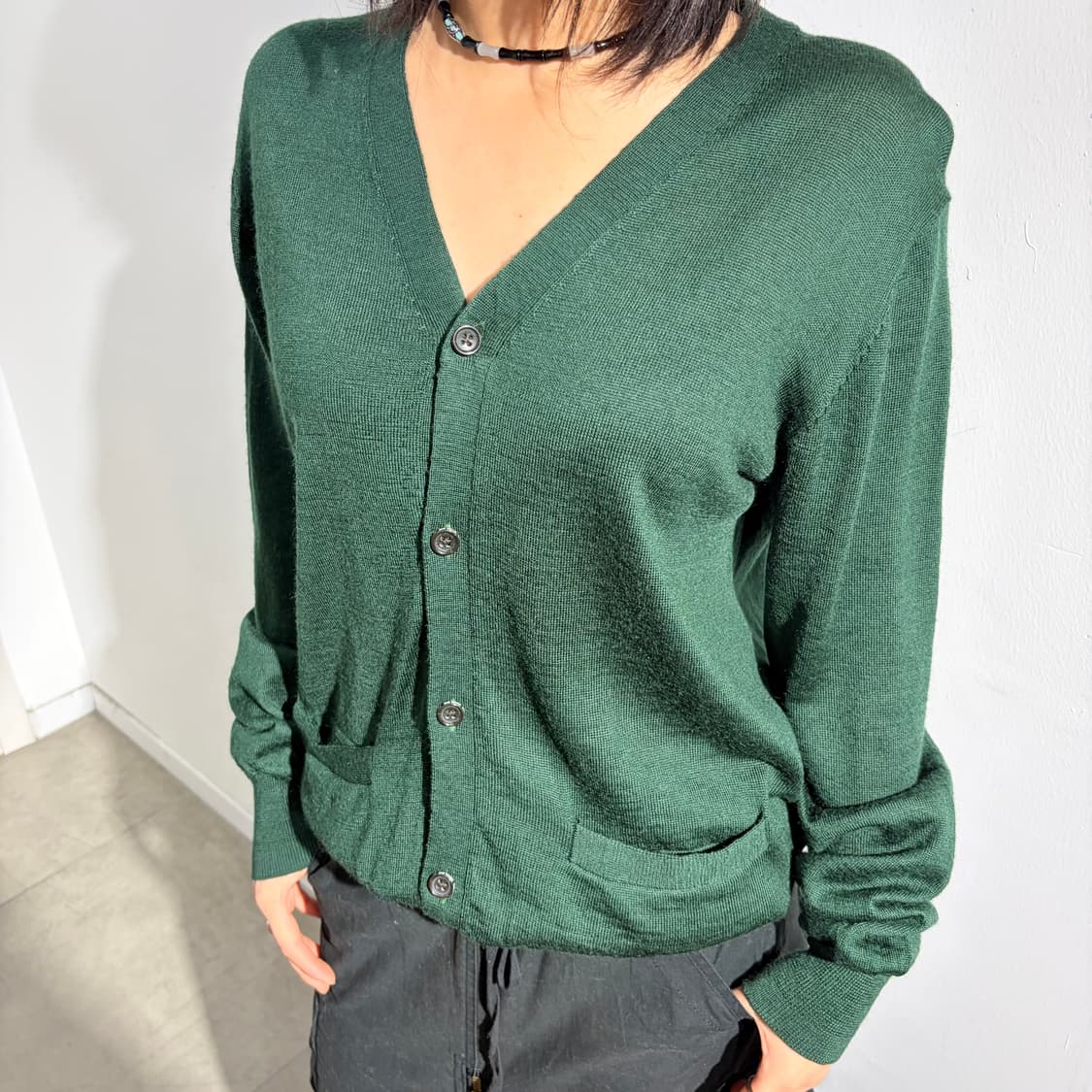 Beams 초록 니트 가디건 상품이미지2