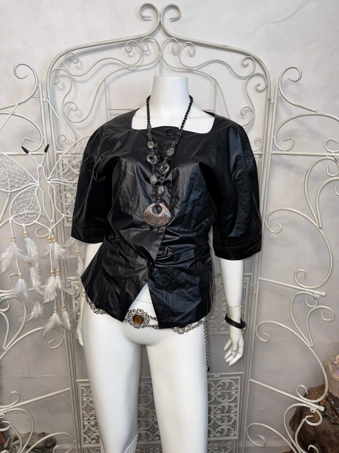 SYSTEM black pvc puffed balloon blouse 상품이미지5